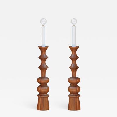 Pair of Elegant Turned Wood Candlestick Mantel Lights