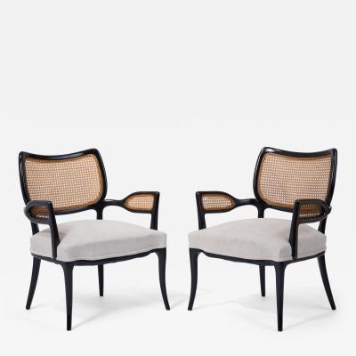 Pair of Elegant Woven Cane Italian Armchairs ca 1950