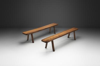 Pair of Elm Wood Benches Europe Mid 20th Century