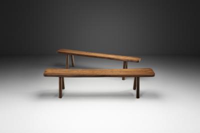 Pair of Elm Wood Benches Europe Mid 20th Century