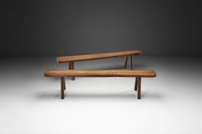 Pair of Elm Wood Benches Europe Mid 20th Century