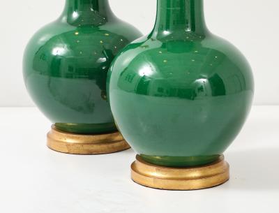 Pair of Emerald Green Glazed Gourd Lamps