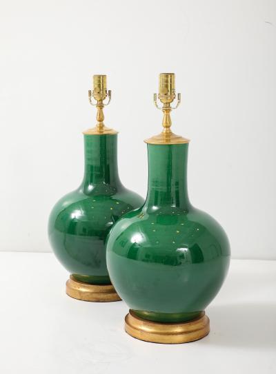 Pair of Emerald Green Glazed Gourd Lamps