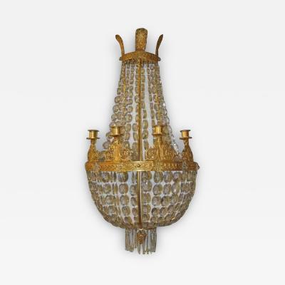 Pair of Empire Bronze and Crystal Sconces