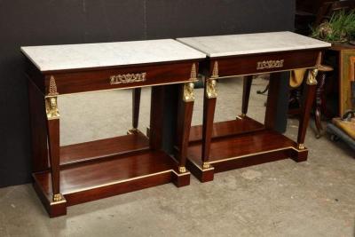 Pair of Empire Marble Top Consoles