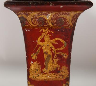 Pair of Empire Red Tole Peinte Cachepots Mounted as Lamps