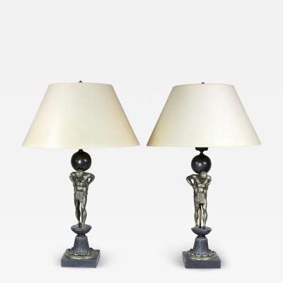 Pair of Empire Style Bronze Figural Table Lamps