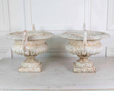Pair of English 19th Century Cast Iron Garden Urns