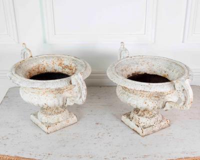 Pair of English 19th Century Cast Iron Garden Urns