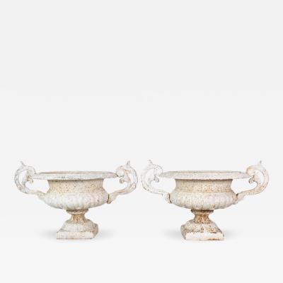 Pair of English 19th Century Cast Iron Garden Urns