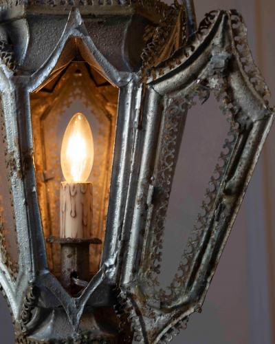 Pair of English 19th Century Painted Iron Gothic Revival Period Lanterns