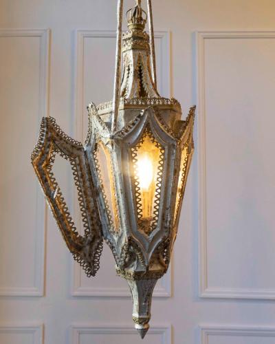 Pair of English 19th Century Painted Iron Gothic Revival Period Lanterns