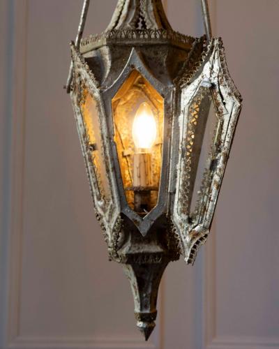 Pair of English 19th Century Painted Iron Gothic Revival Period Lanterns