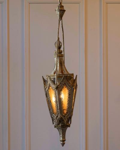 Pair of English 19th Century Painted Iron Gothic Revival Period Lanterns