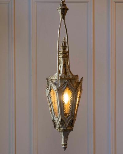 Pair of English 19th Century Painted Iron Gothic Revival Period Lanterns