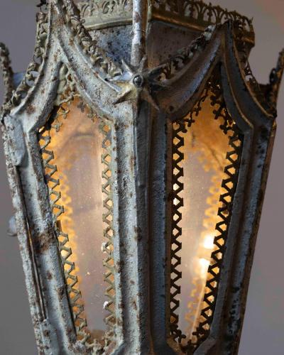 Pair of English 19th Century Painted Iron Gothic Revival Period Lanterns