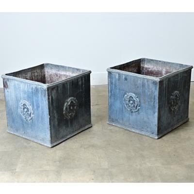 Pair of English 19th Century Solid Lead Box Planters