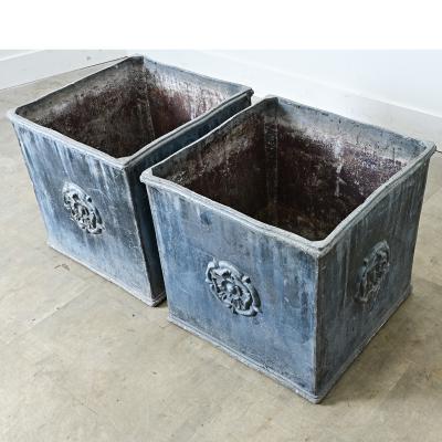 Pair of English 19th Century Solid Lead Box Planters