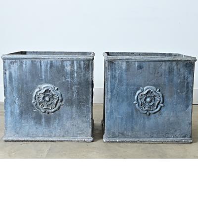 Pair of English 19th Century Solid Lead Box Planters