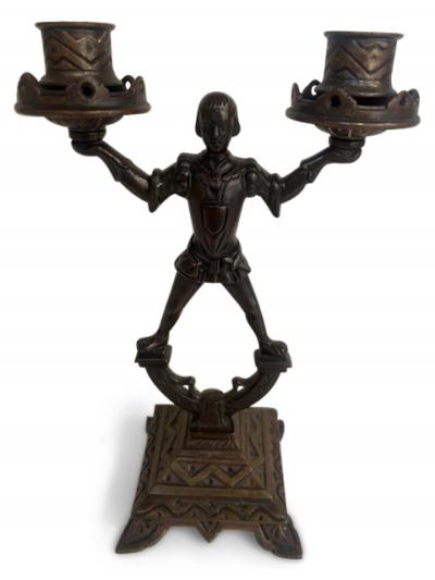 Pair of English 2 arm candlesticks held by a Renaissance style figure