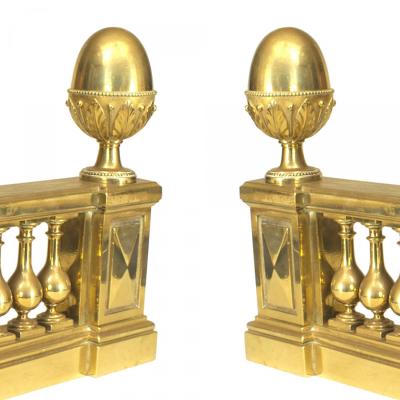 Pair of English Adam Brass Balustrade Andirons