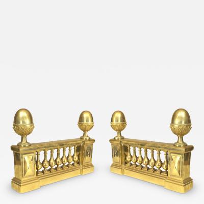 Pair of English Adam Brass Balustrade Andirons