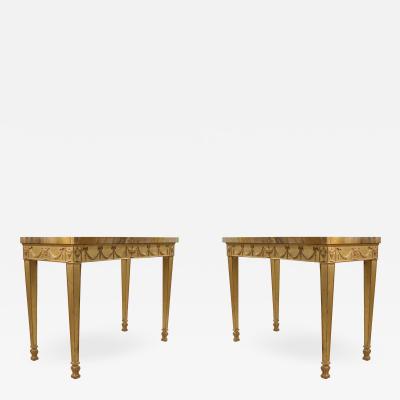 Pair of English Adam Neoclassic Style Giltwood and Marble Console Tables