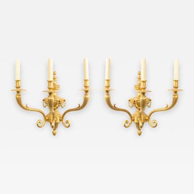 Pair of English Adam Style Bronze Dore Festoon Wall Sconces