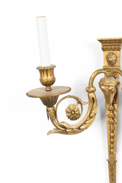 Pair of English Adam Style Bronze Dore Wall Sconces
