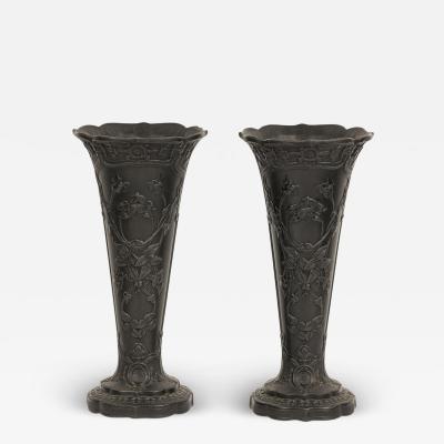 Pair of English Black Basalt Earthenware Vases