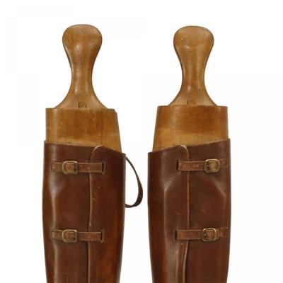 Pair of English Brown Leather Boots with Shoe Trees