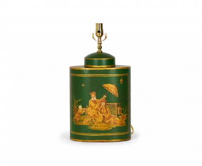 Pair of English Chinoiserie Tole Tea Caddy Table Lamps
