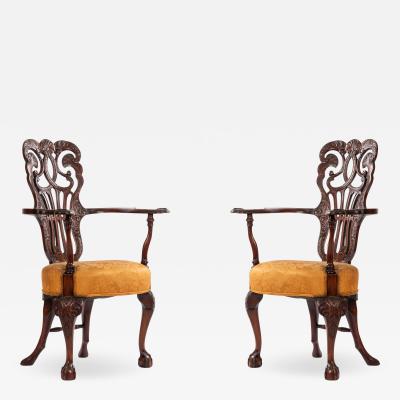 Pair of English Chippendale Mahogany Arm Chairs
