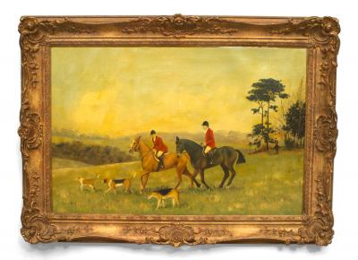 Pair of English Country Hunt Scene Paintings