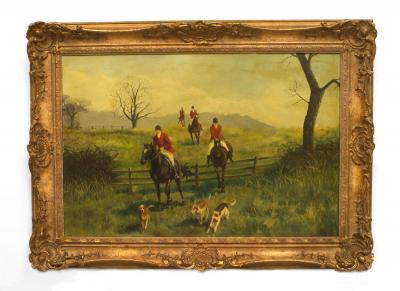 Pair of English Country Hunt Scene Paintings
