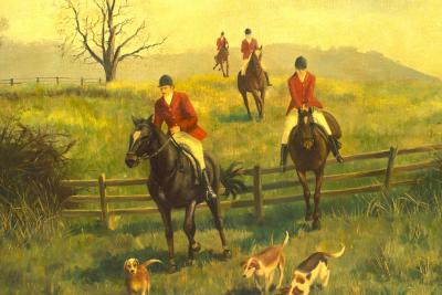 Pair of English Country Hunt Scene Paintings