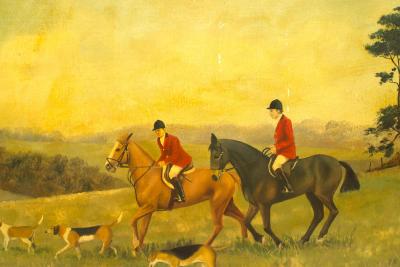 Pair of English Country Hunt Scene Paintings