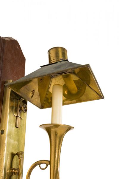 Pair of English Country Style Tole and Brass Mounted Sconces