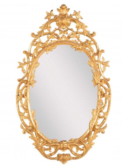 Pair of English George II Period Oval Gilt Mirrors