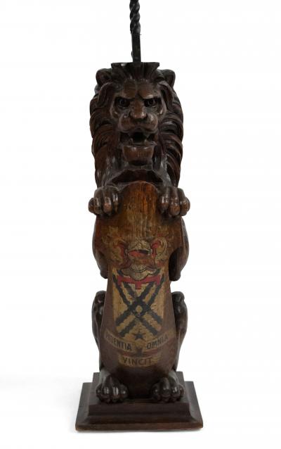 Pair of English Georgian Carved Oak Lion Table Lamps