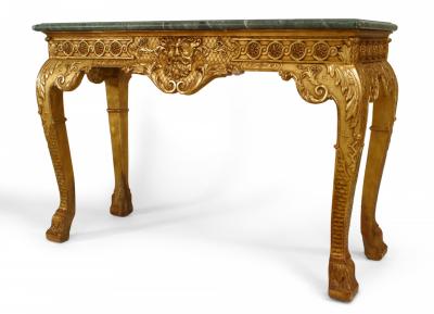 Pair of English Georgian Gilt Green Marble Console Tables