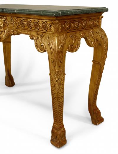 Pair of English Georgian Gilt Green Marble Console Tables