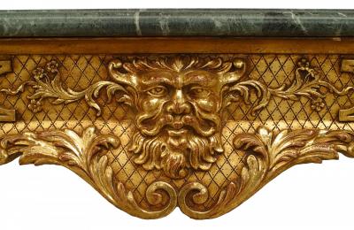 Pair of English Georgian Gilt Green Marble Console Tables