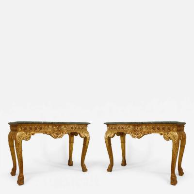 Pair of English Georgian Gilt Green Marble Console Tables