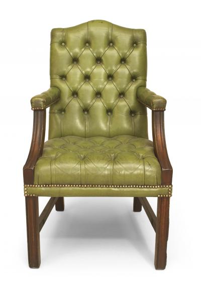 Pair of English Georgian Green Tufted Chairs