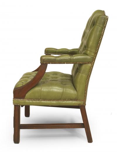 Pair of English Georgian Green Tufted Chairs