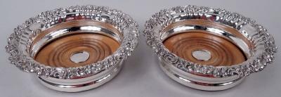Pair of English Georgian Regency Sterling Silver Wine Coasters 1828