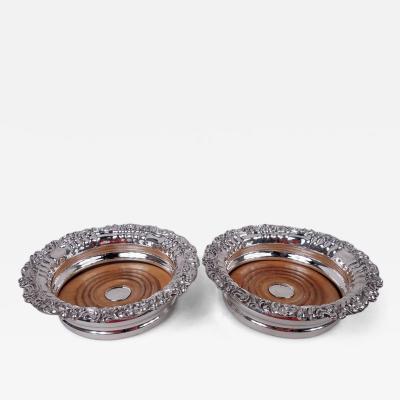 Pair of English Georgian Regency Sterling Silver Wine Coasters 1828