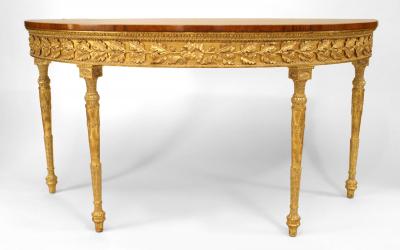 Pair of English Georgian Satinwood Demilune Console Tables