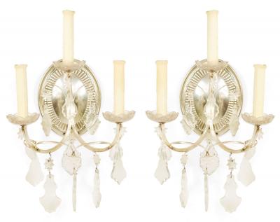 Pair of English Georgian Silver Plate and Crystal Wall Sconces